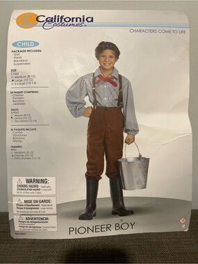California Costumes Pioneer Boy Suspenders Outfit - Brown, Red, Gray